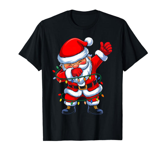 Dabbing Santa Christmas Lights Boys Men Kids Funny Xmas Dab T-Shirt