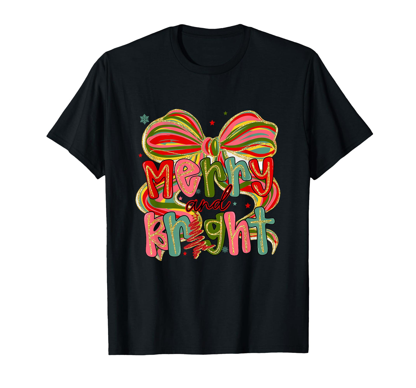 Merry & Bright Christmas Xmas Coquette Bow Pajamas Holiday T-Shirt