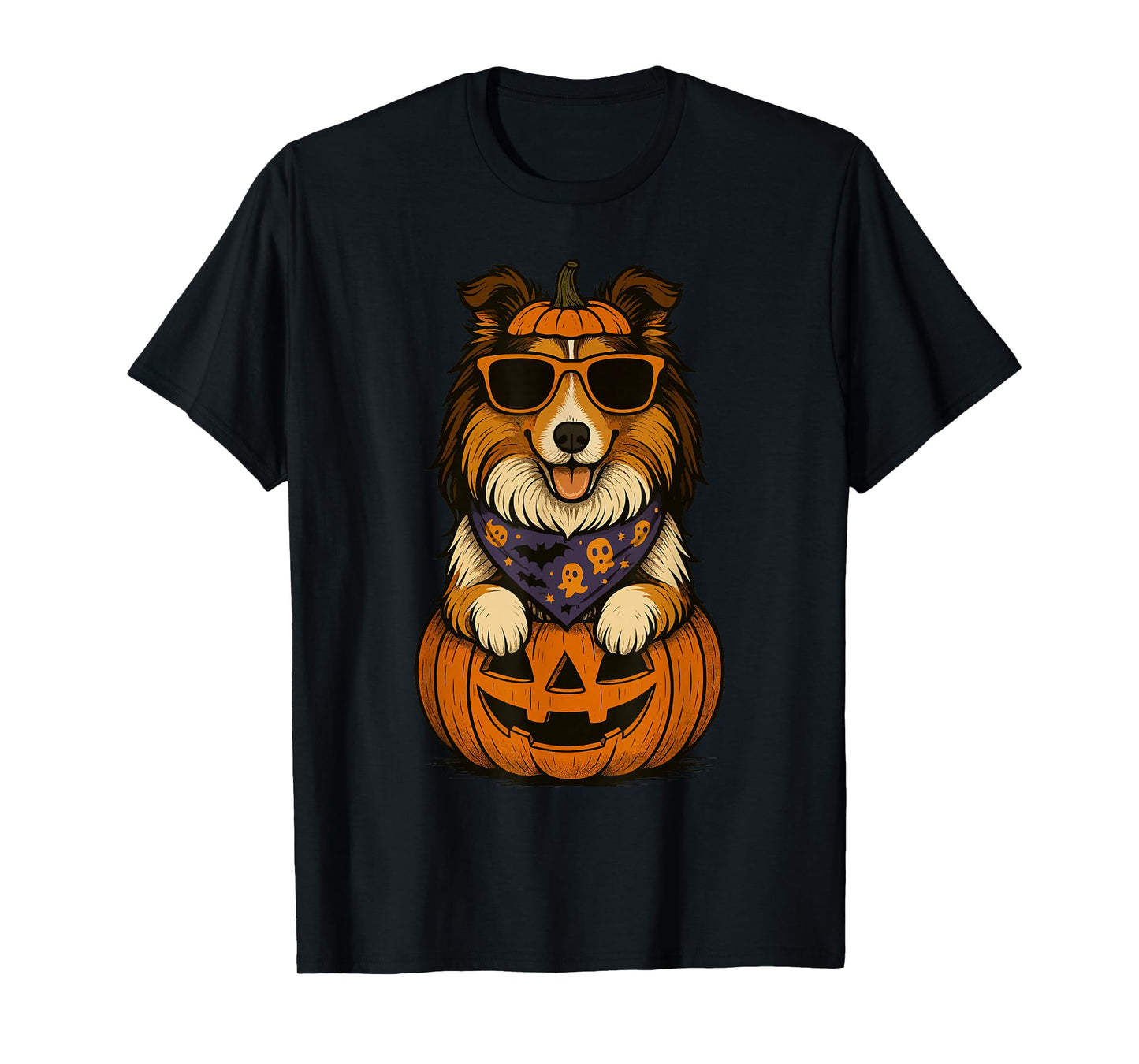 Spooky Rough Collie Pumpkin Halloween Dog Lover T-Shirt