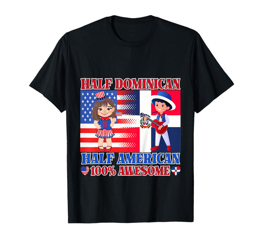 Kids Half American Half Dominican Republic USA Flag Toddler Girls T-Shirt