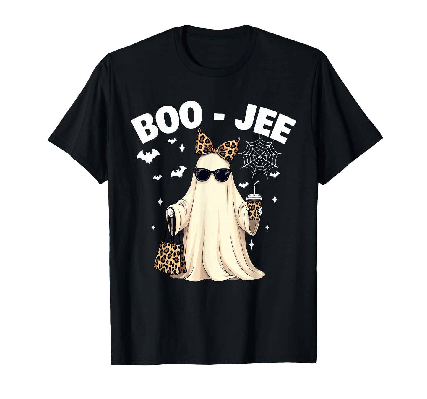 Coquette Leopard Ghost Coffee Boo-JEE Halloween Boujee Ghost T-Shirt