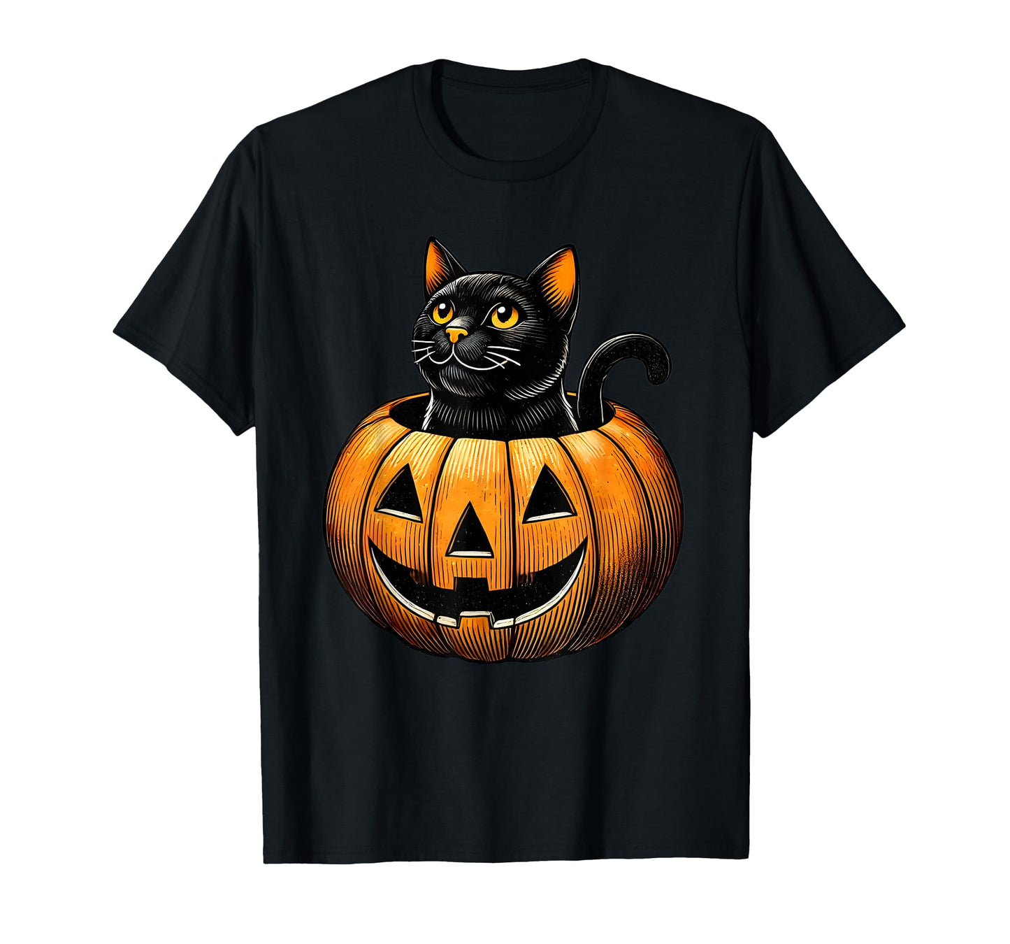 Retro Black Cat in Pumpkin Fun Halloween Costume T-Shirt