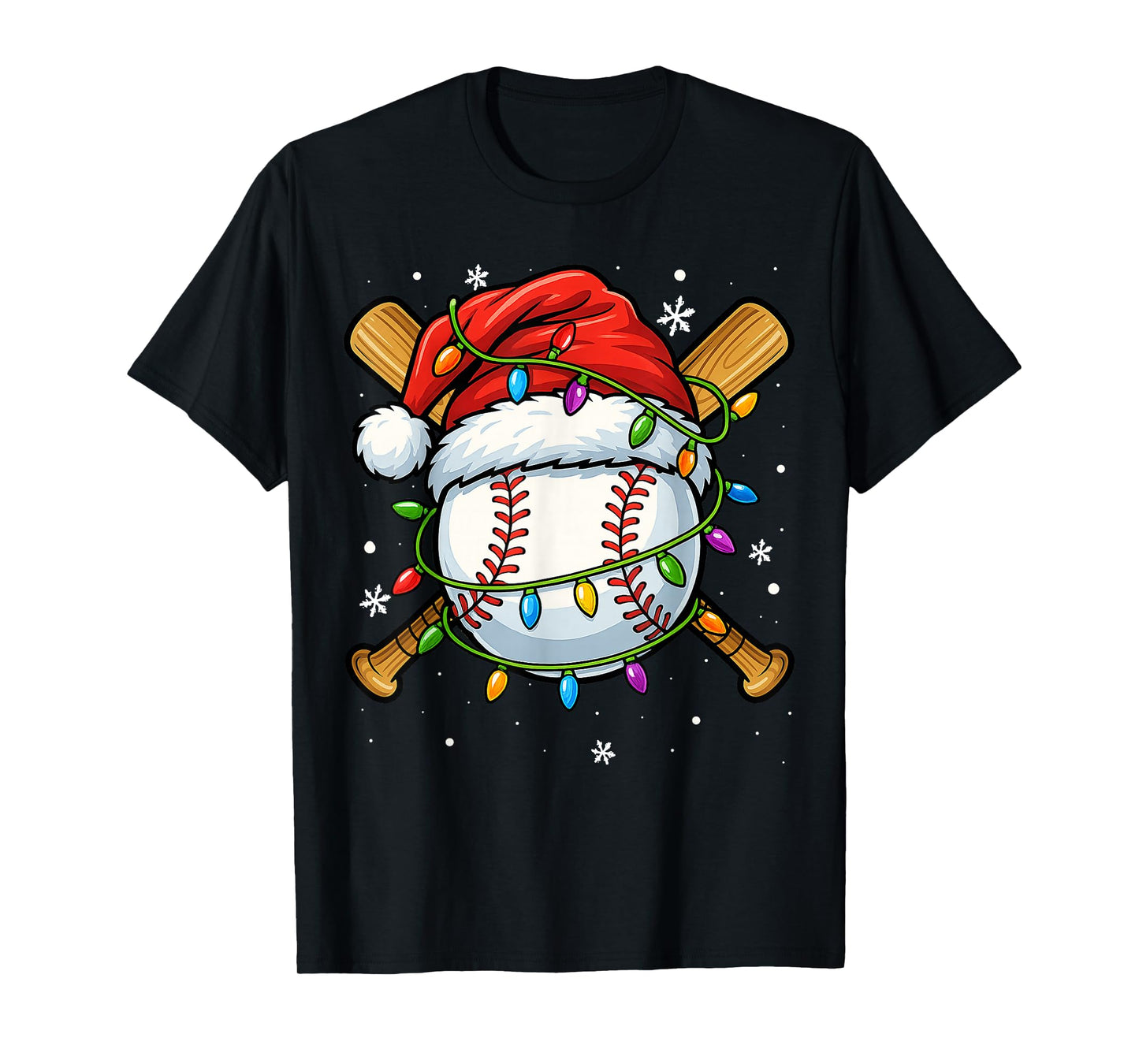 Christmas Baseball Design Santa Hat Sports Xmas Boys Men T-Shirt