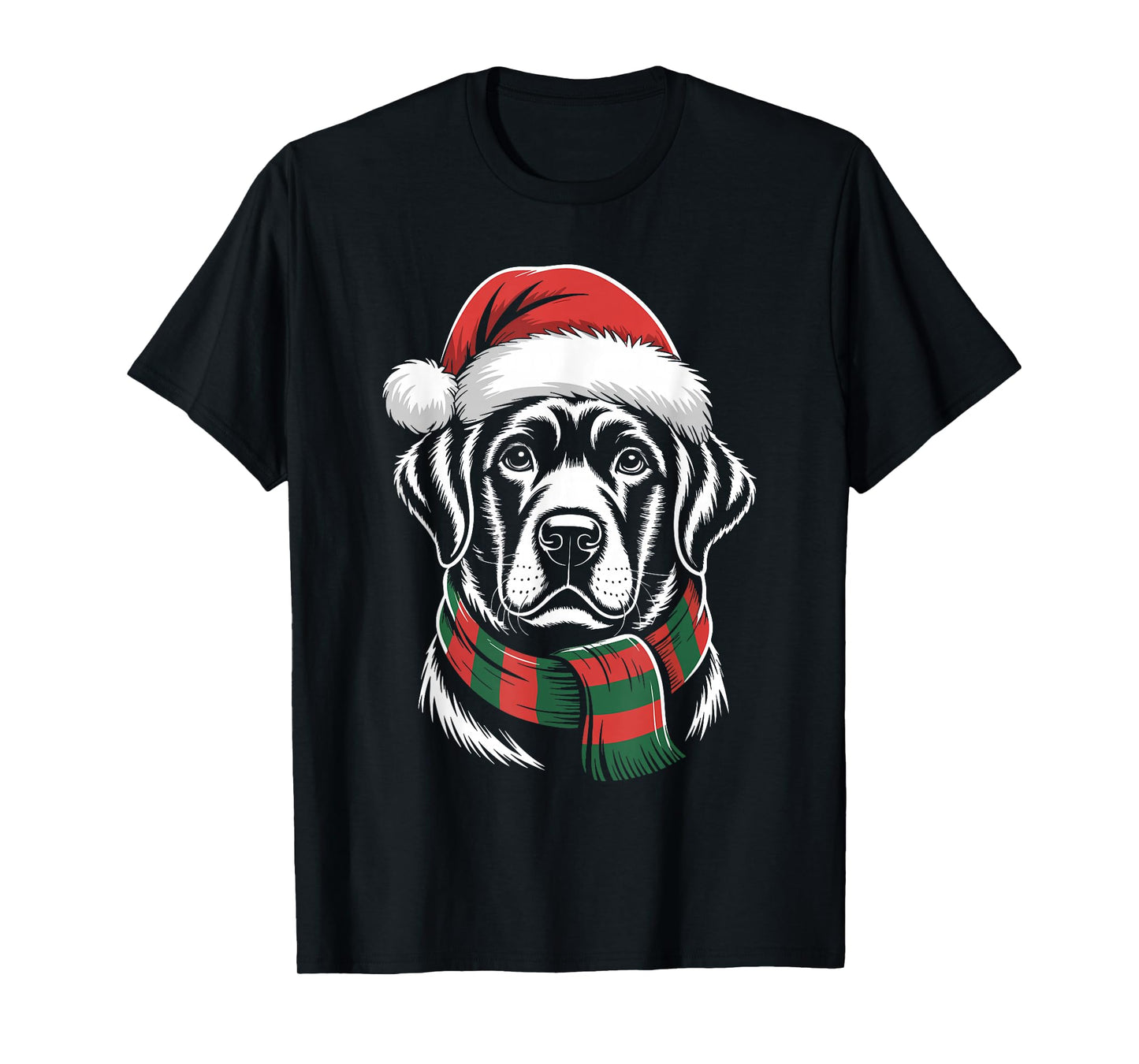 Black Labrador Dog Xmas Santa Hat Scarf Christmas Costume T-Shirt