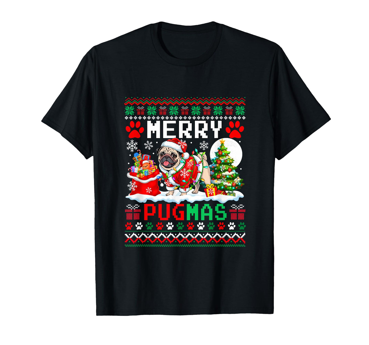 Merry Pugmas Christmas Sweater Santa Pug Funny Owner T-Shirt