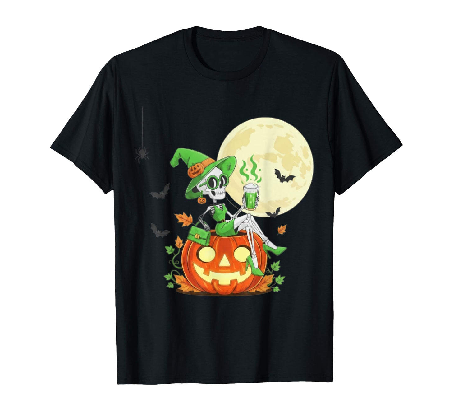 Spooky Chic Skeleton Witch Halloween Matcha Lover for Women T-Shirt