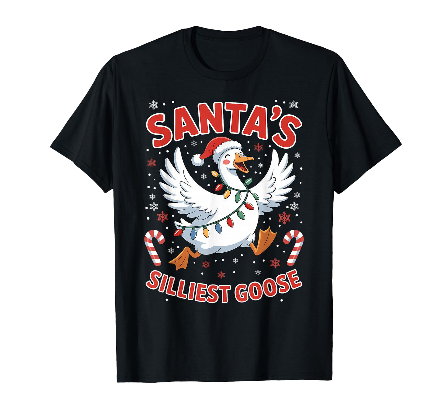Santa's Silliest Goose Christmas Lights Candy Funny X-Mas T-Shirt