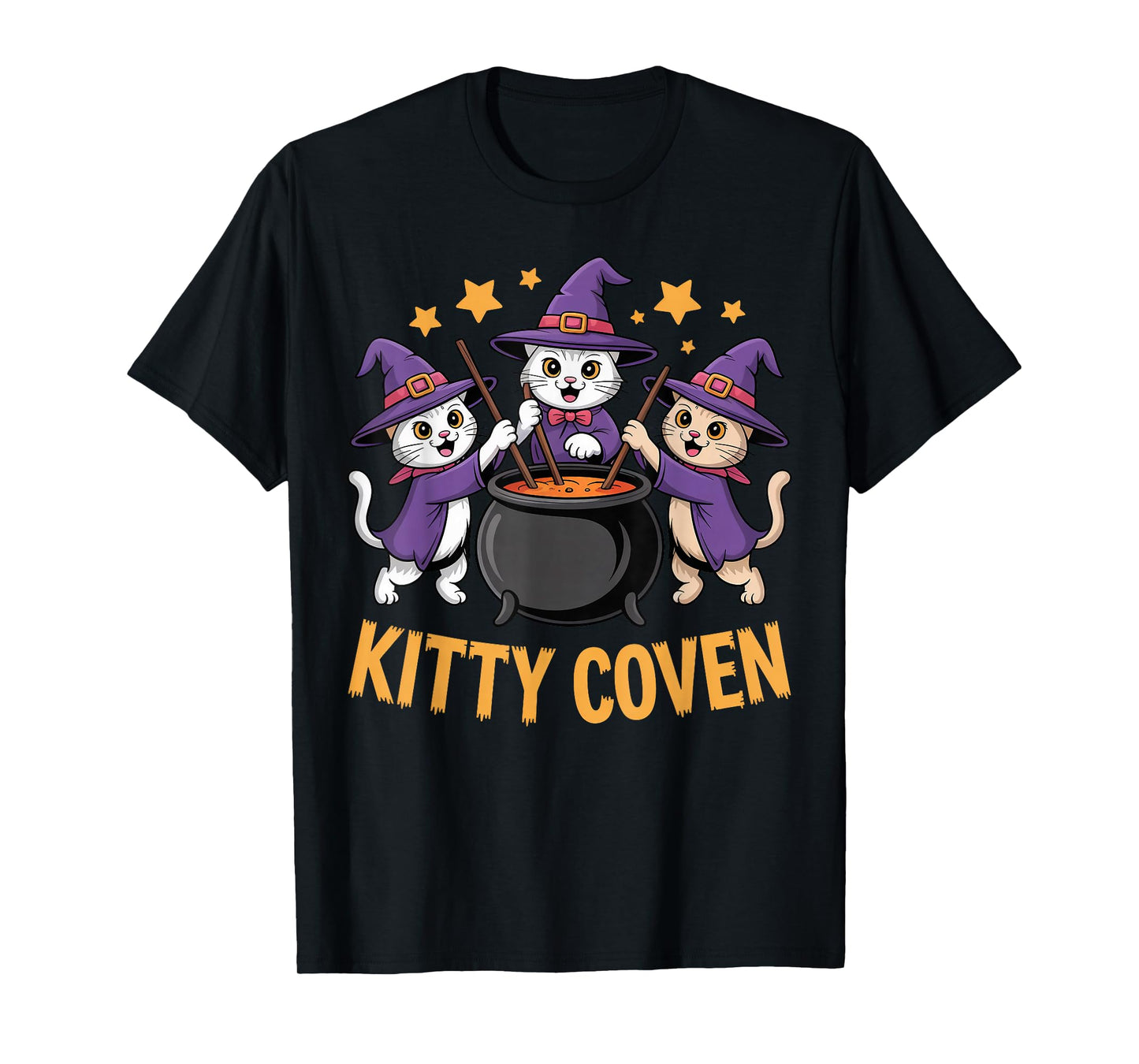 Kitty Coven Adorable Witch Cats, Magical Cauldron Halloween T-Shirt