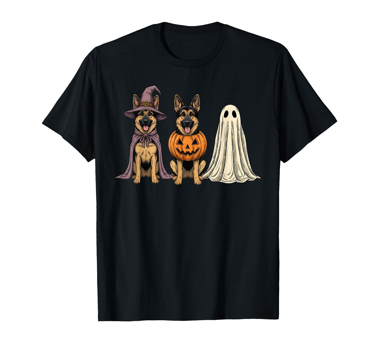 Spooky Ghost German Shepherd Pumpkin Halloween Dog Lover T-Shirt