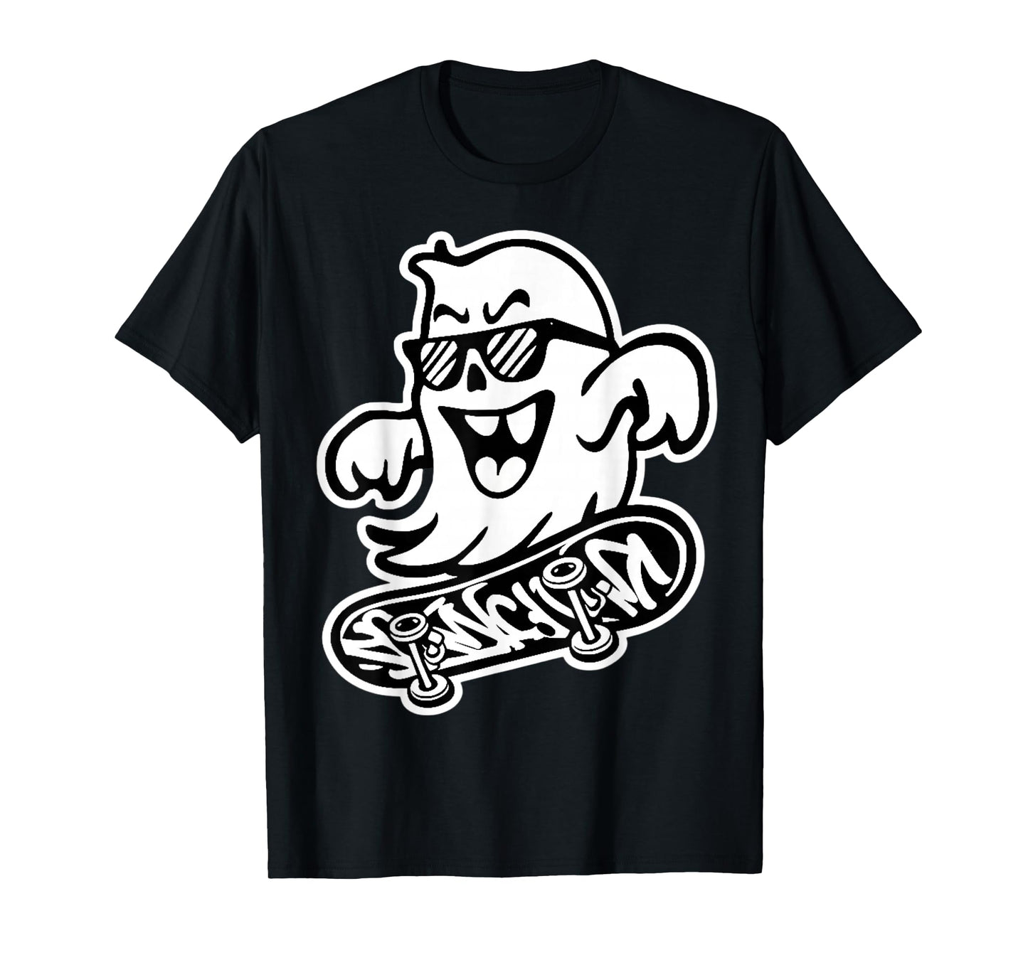 Funny Ghost On Skateboard Retro Halloween Costume Kids Boys T-Shirt