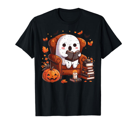 Halloween Ghost Chair Reading Fall Costume Men Women Kids T-Shirt