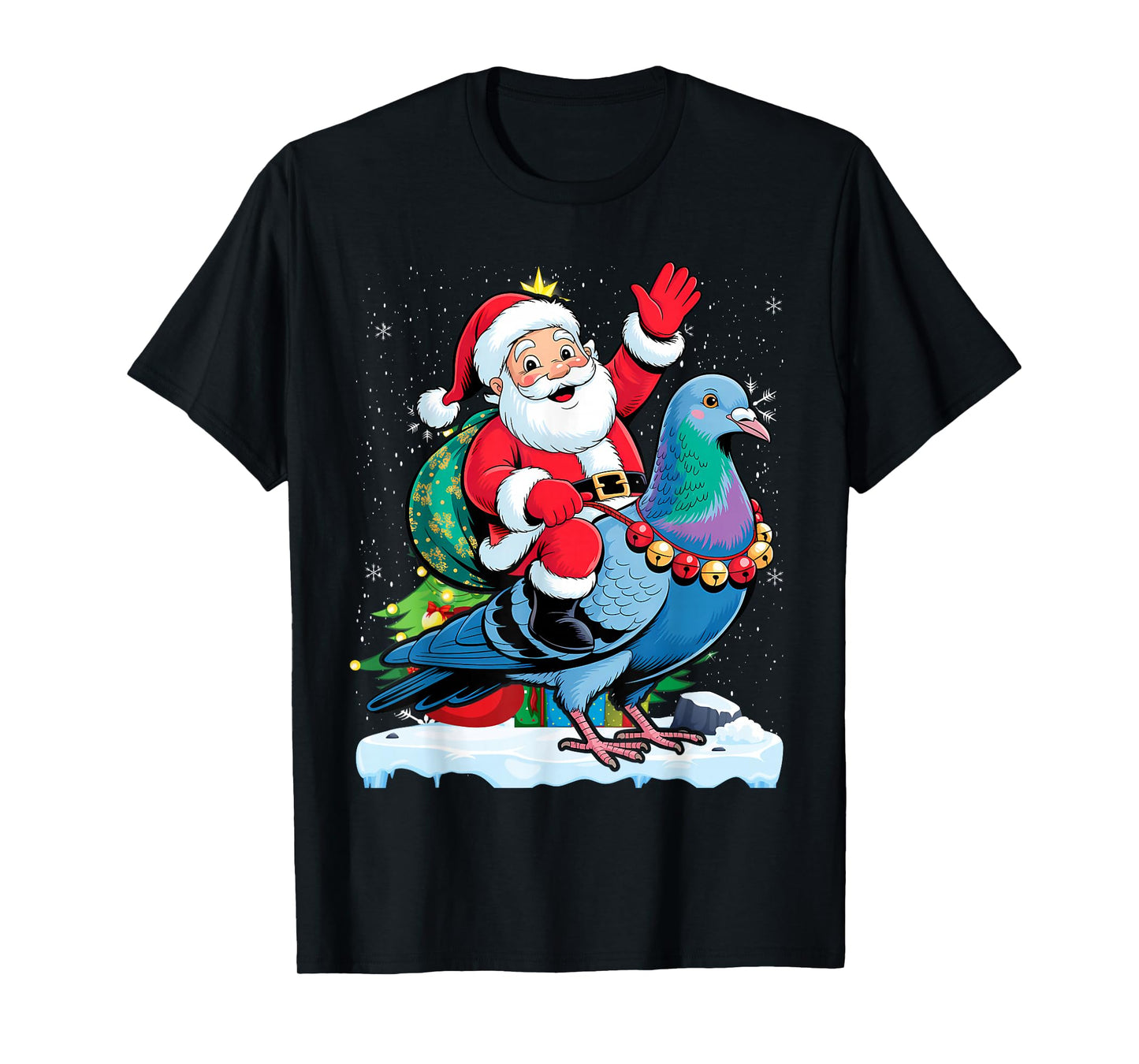 Bird Lover Xmas Santa Riding Pigeon Christmas T-Shirt