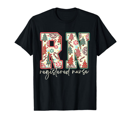 Vintage Christmas Tree Print Registered Nurse Nursing School T-Shirt