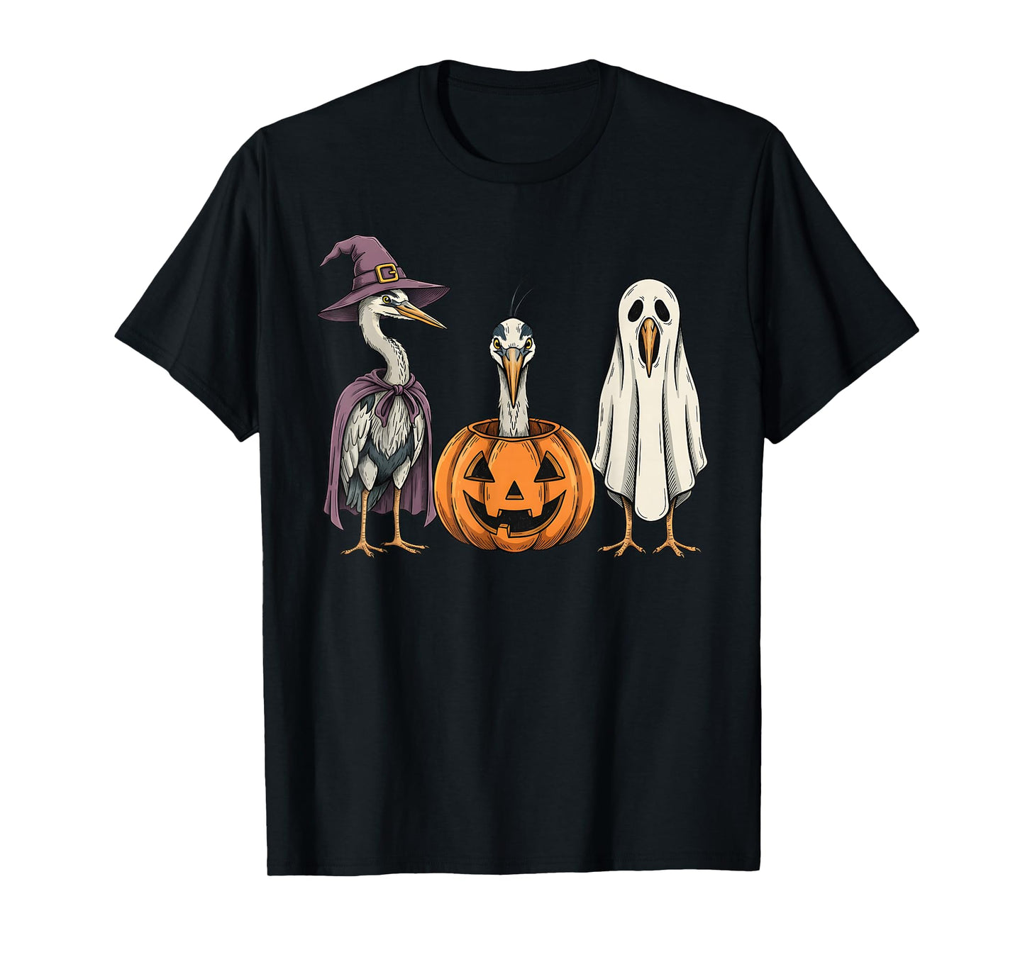 Spooky Ghost Blue Heron Lover Pumpkin Halloween T-Shirt