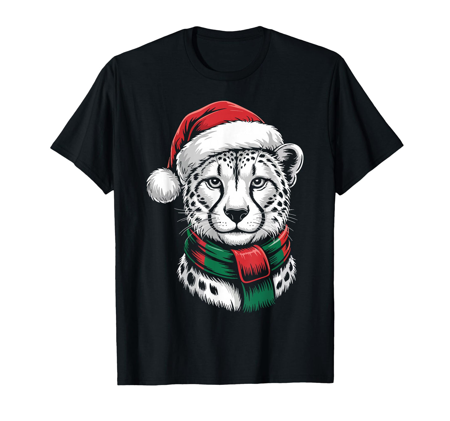 Cheetah Xmas Santa Hat Scarf Christmas Costume T-Shirt