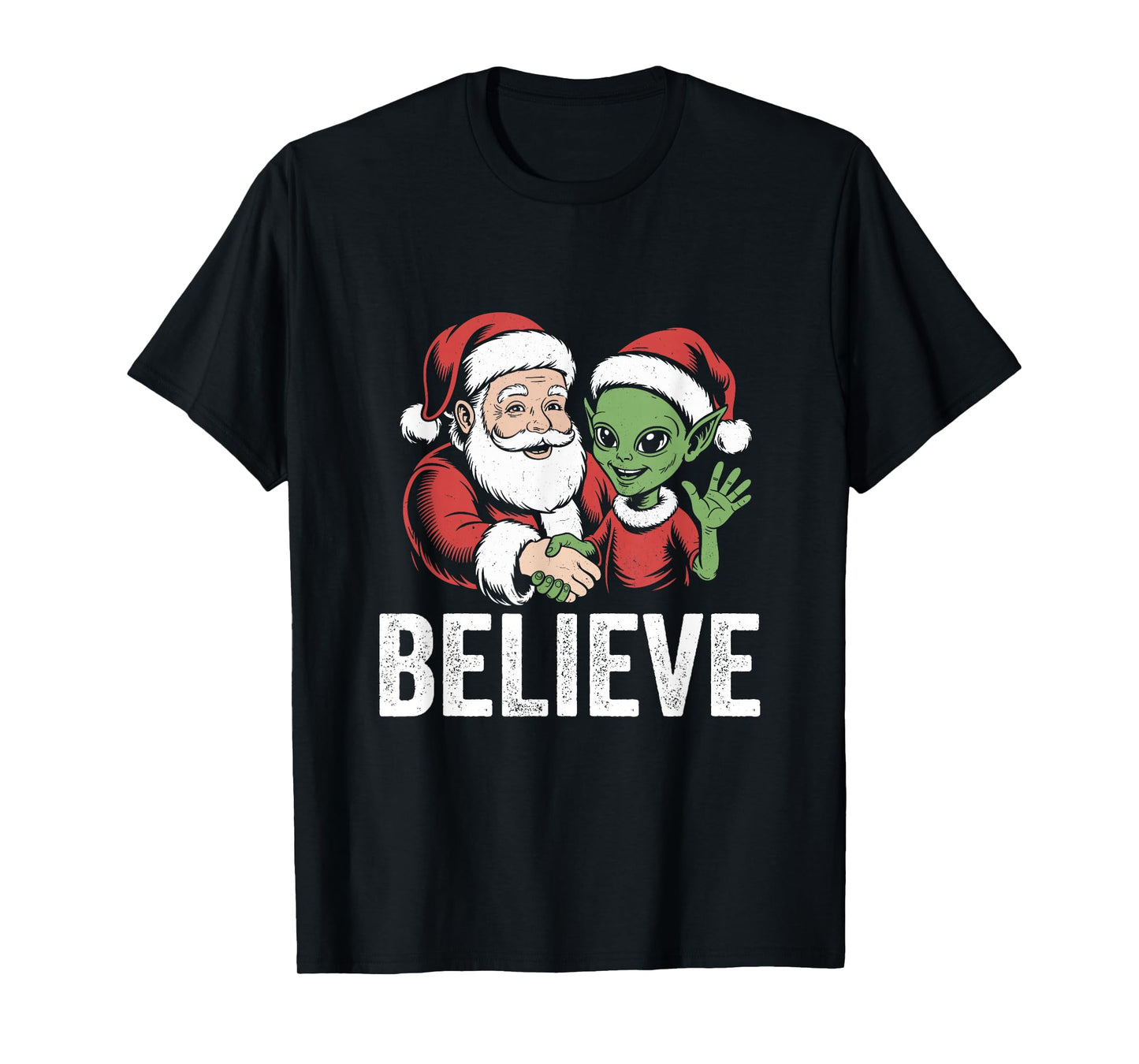 Santa Alien Believe Christmas UFO T-Shirt