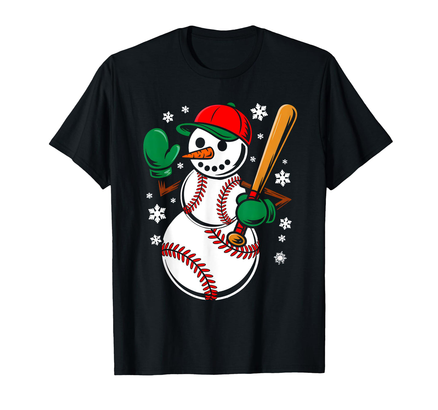 Baseball Santa Hat Snowman Xmas Funny Baseball Christmas T-Shirt