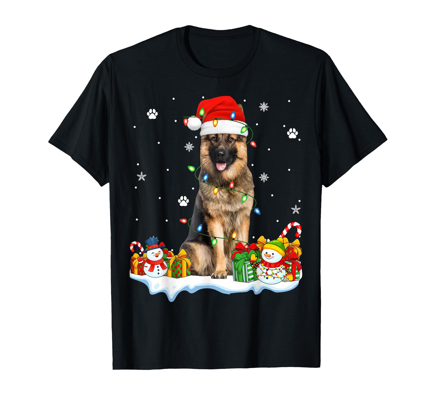 German Shepherd Dog Xmas Lights Santa Hat Dog Christmas T-Shirt