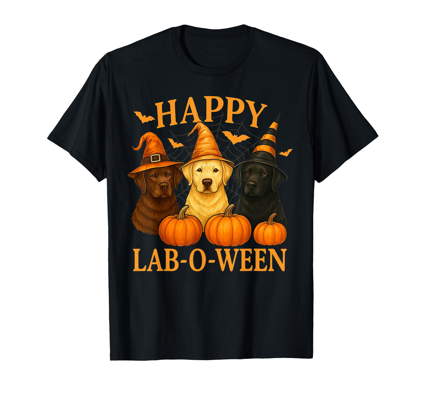 Happy Lab-O-Ween Labradors Pumpkin Witch Hat Halloween Dogs T-Shirt