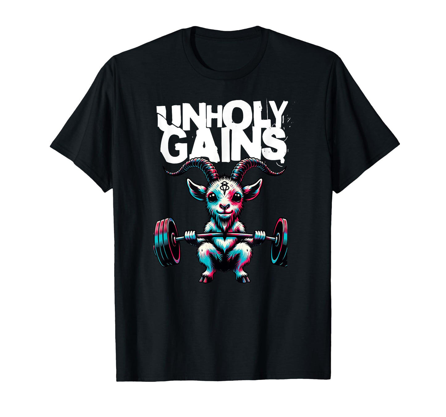 Unholy Gains Satanic Workout Devil Worship Goat Baphomet Gym T-Shirt