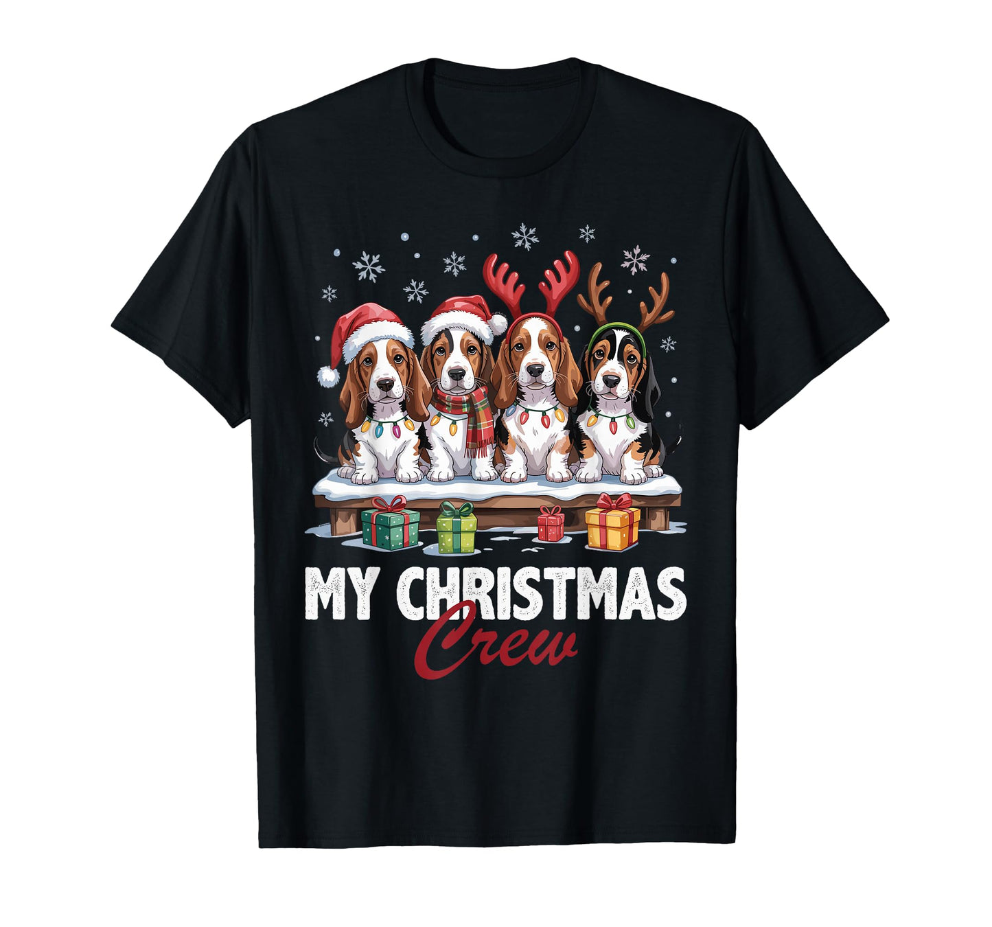 Basset Hound Christmas Crew Funny Dog Lovers Holiday Pajama T-Shirt