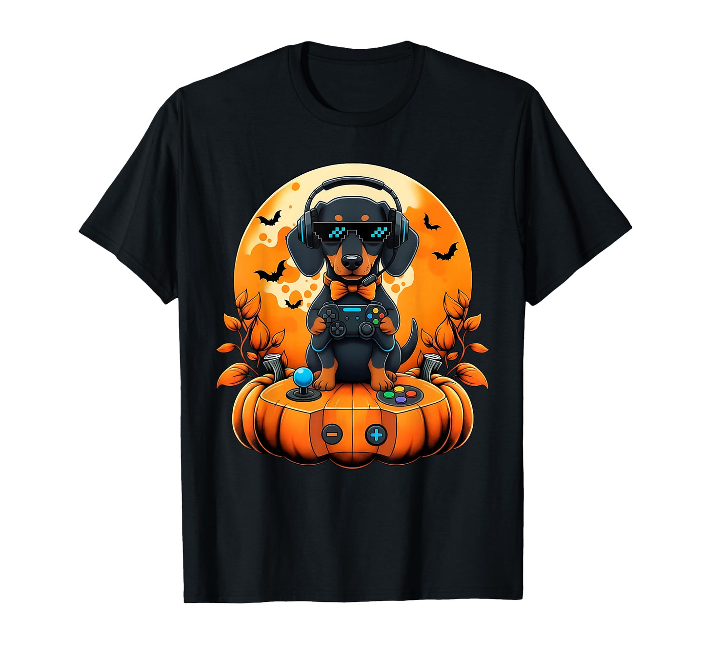 Retro Gamer Dachshunds Dog Pumpkin Halloween Autumn Season T-Shirt