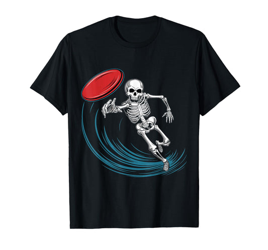 Disc Golfing Skeleton Halloween Men Boys Disc Golf Halloween T-Shirt