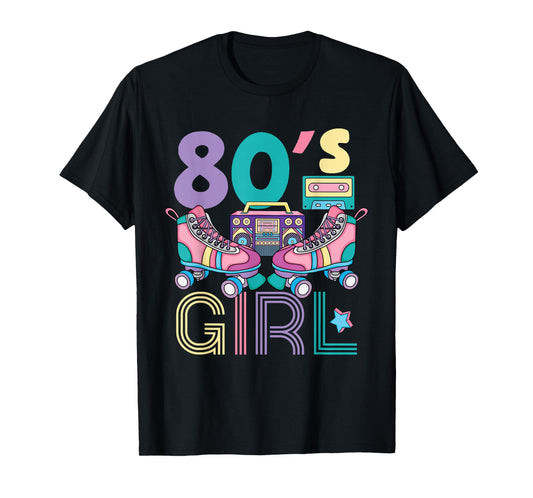 Vibrant 80's Girl Retro Roller Skates Throwback Vibe Womens T-Shirt