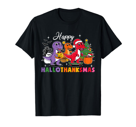 Dinosaur Halloween Thanksgiving Christmas Hallothanksmas T-Shirt