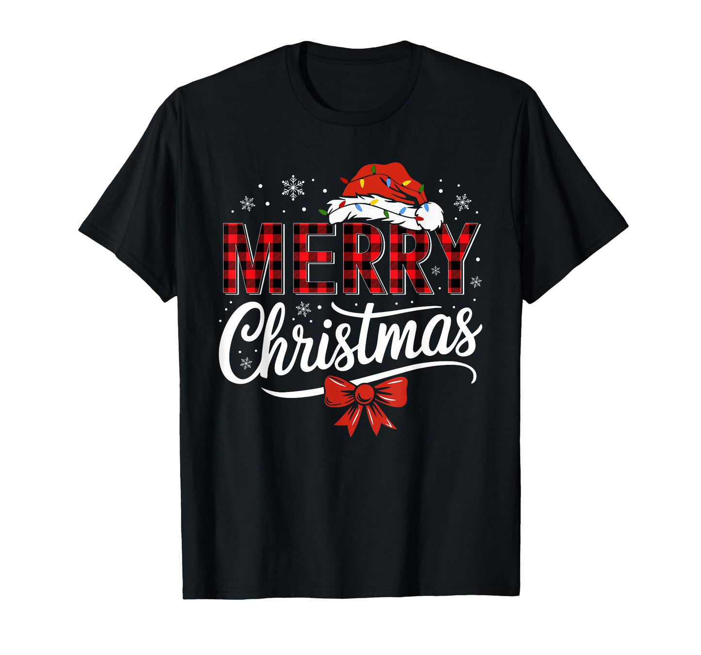 Merry Christmas Lights Red Santa Hat Xmas Family Men Women T-Shirt