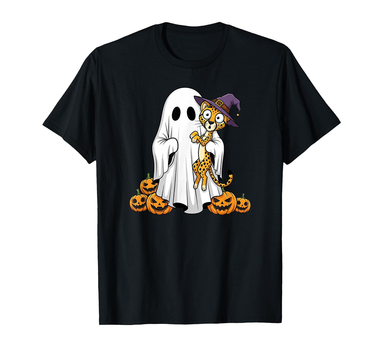 Funny Ghost Cheetah Pumpkin Halloween Kids Mens Womens T-Shirt