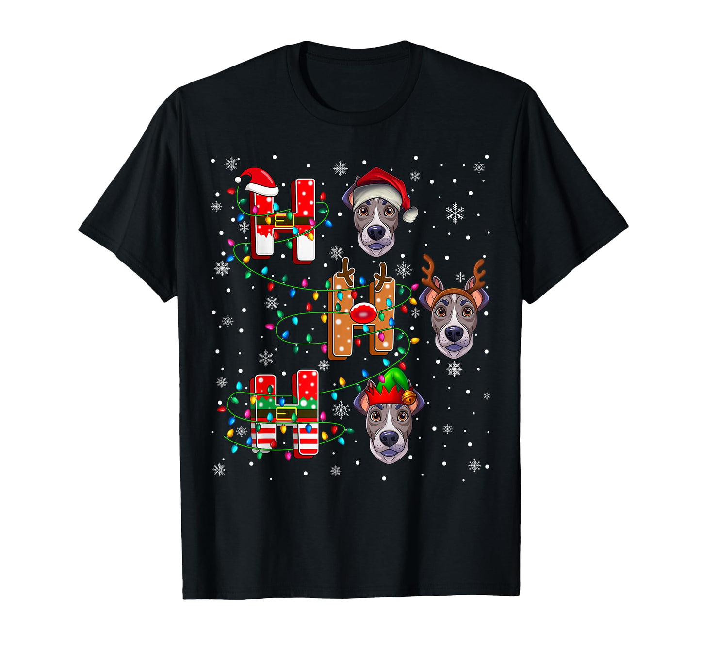 Ho Ho Ho Santa Reindeer Hat Elf Matching Great Dane Dog Xmas T-Shirt