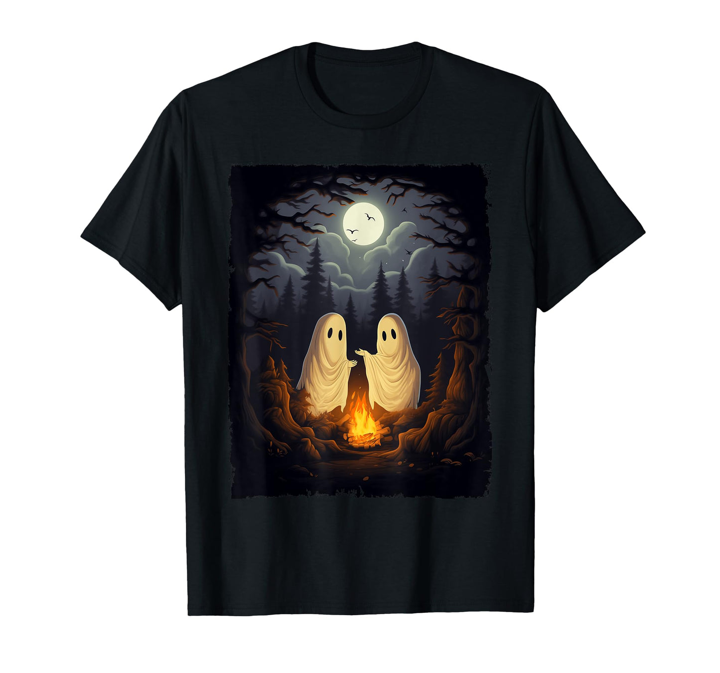 Vintage Ghost Camping Campfire Gothic Halloween Men Women T-Shirt
