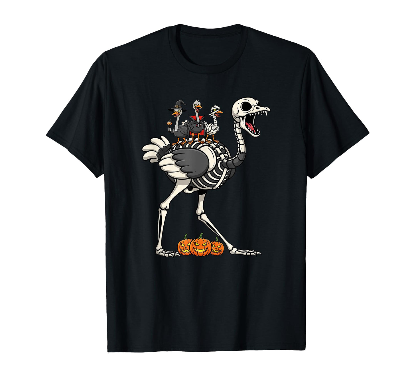 Ostrich Skeleton Mummy Witch Halloween Kids Mens Womens T-Shirt