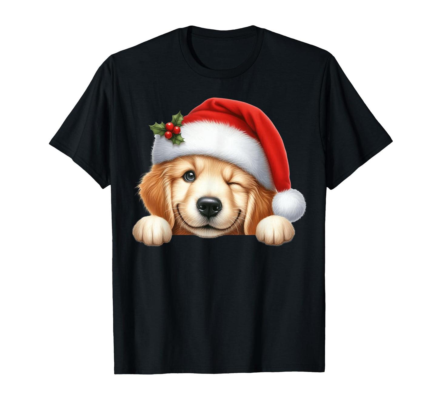 Golden Retriever Dog Christmas Santa Hat Dog Mom Dad T-Shirt
