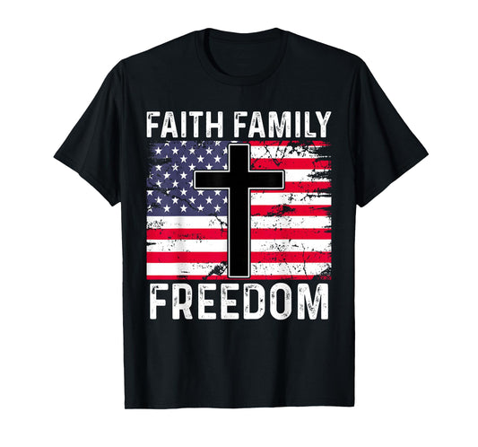 Faith Family Freedom - Christian Vintage USA Flag T-Shirt