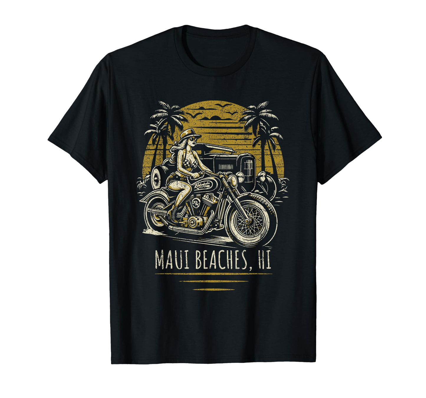 Maui Beaches Hawaii Motorcycle Hotrod Vintage Design T-Shirt