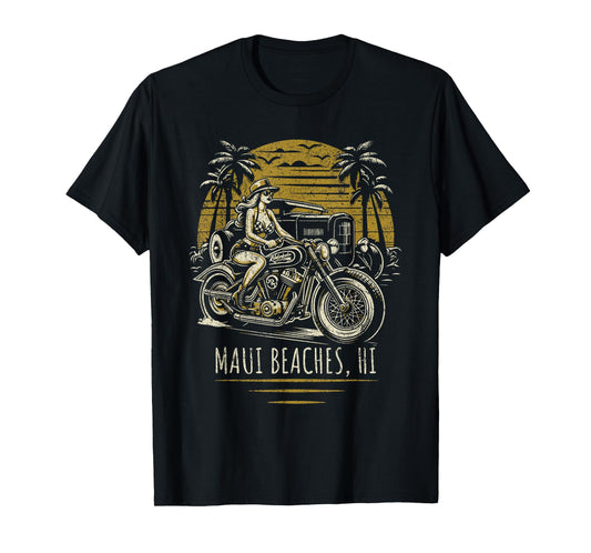 Maui Beaches Hawaii Motorcycle Hotrod Vintage Design T-Shirt