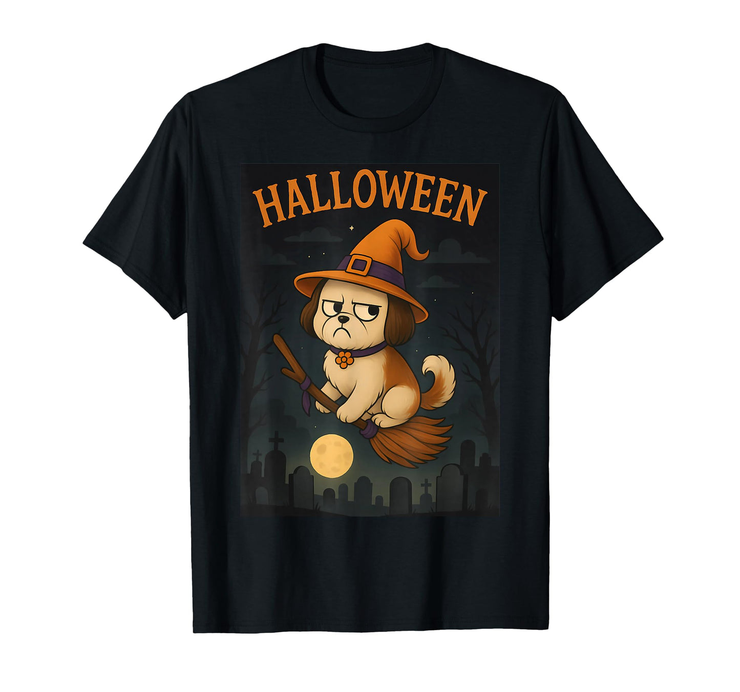 Shih Tzu Grumpy Witch Funny Dog Halloween Costume T-Shirt
