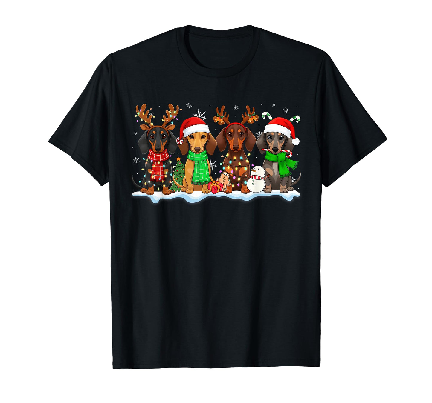 Cute Dachshund Santa Reindeer Christmas Womens Mens Kids T-Shirt