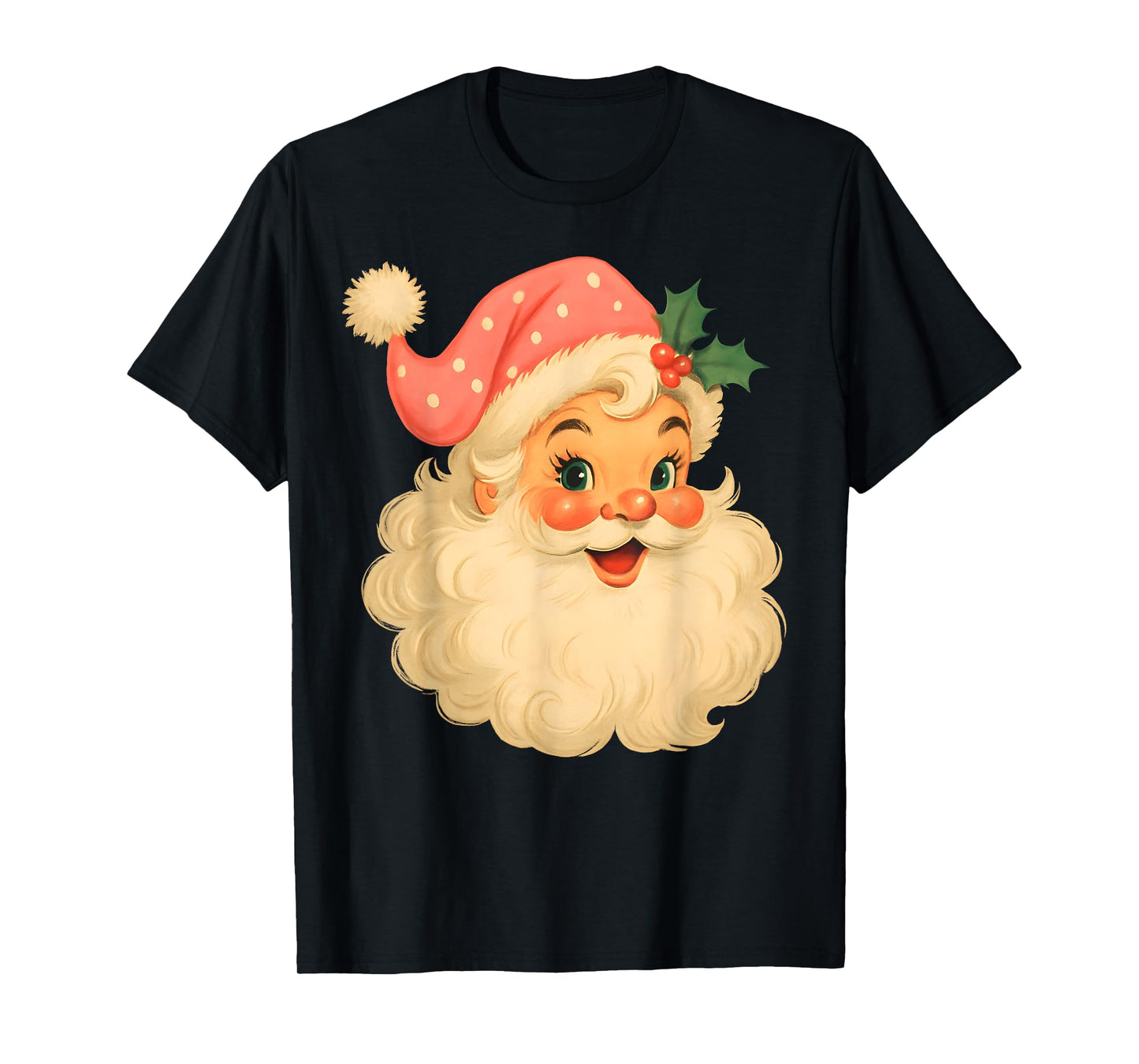 Vintage Pink Santa Claus Merry Christmas Men Women Boys Girl T-Shirt