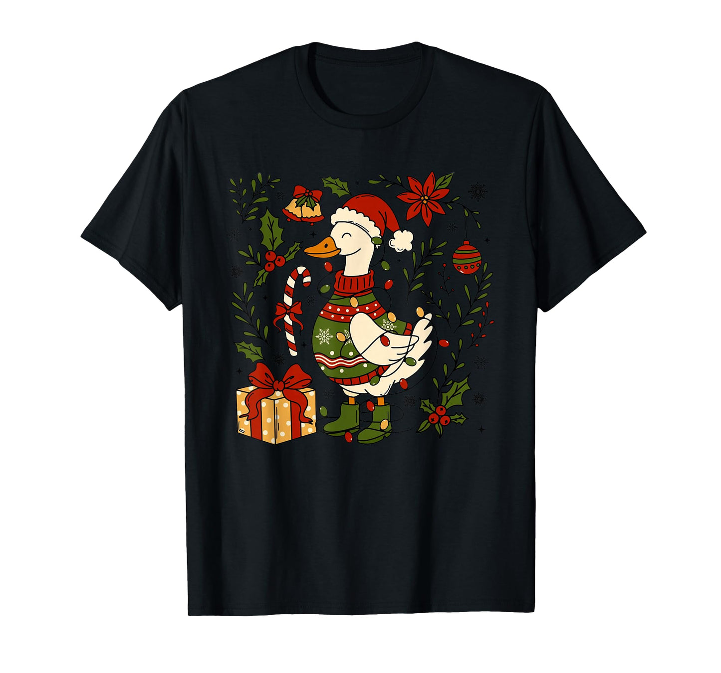 Retro Christmas Silly Goose Christmas Light Goosemas Funny T-Shirt