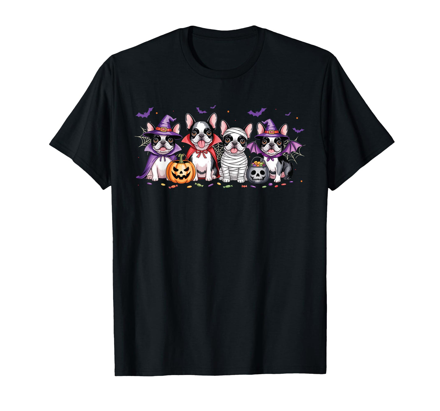 Mummy French Bulldog Halloween Bulldog Ghost Witch Pumpkins T-Shirt