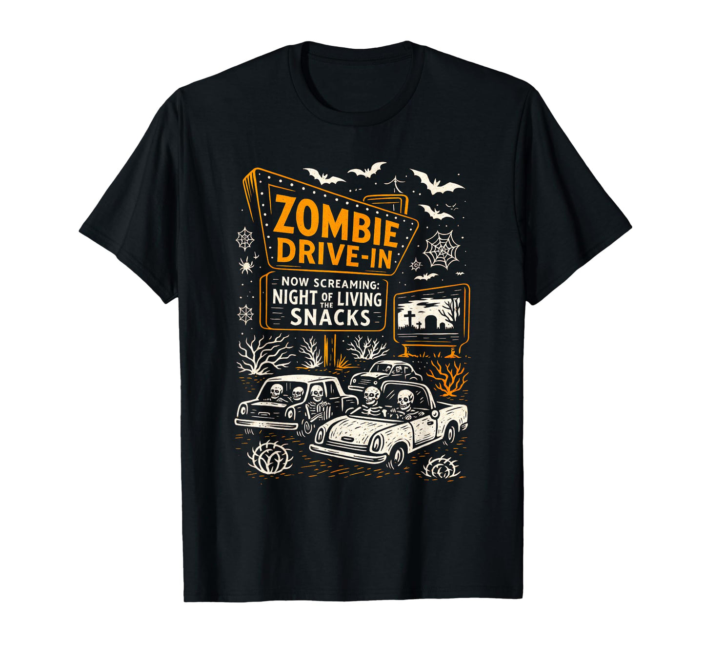 Retro Zombie Drive in Skeleton Movie Night Hotel Halloween T-Shirt