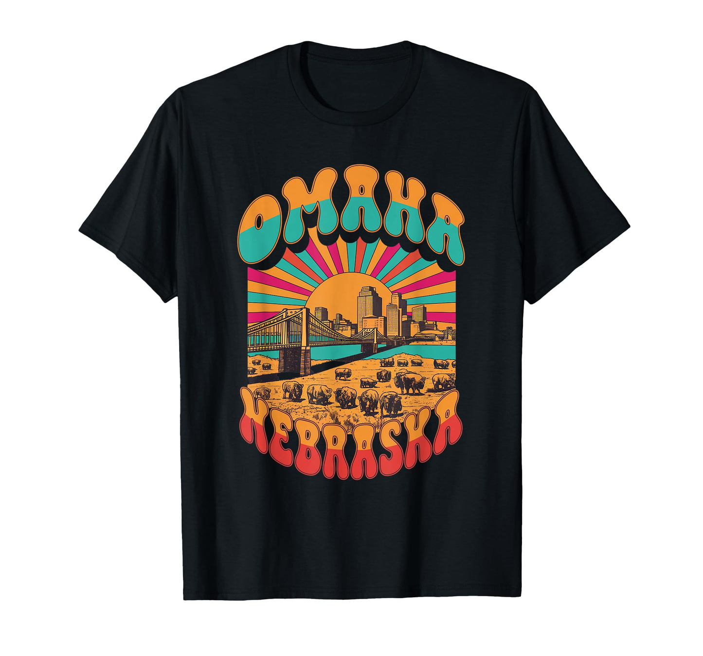 Vintage Omaha Nebraska Sunset Skyline Cityscape T-Shirt
