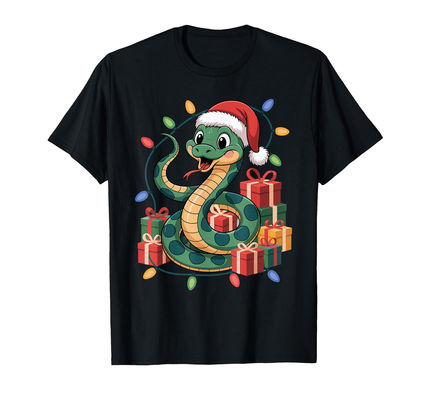 Snake Santa Hat Christmas Design Funny Exotic Pet Lovers T-Shirt