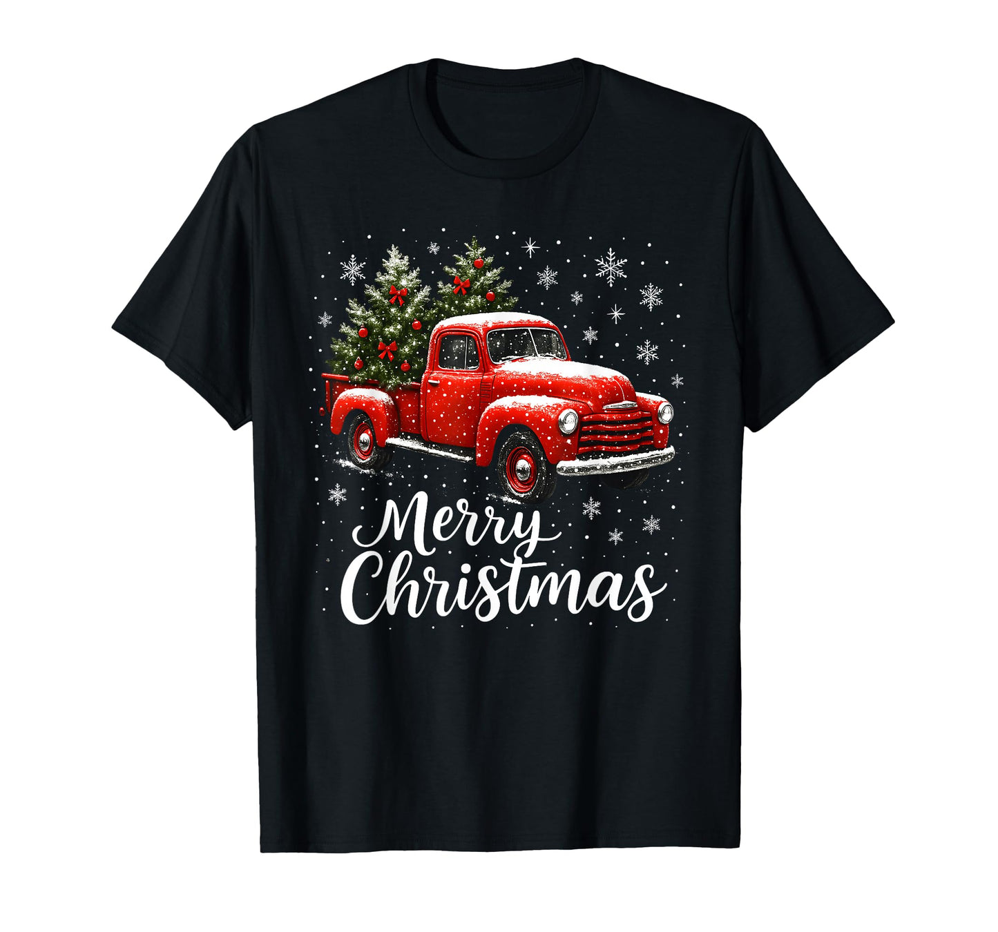 Old Red Truck Santa Hat Xmas Tree Merry Christmas Vintage T-Shirt