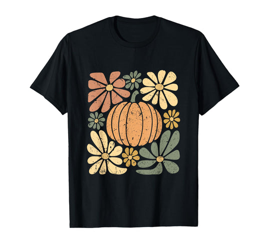 Retro Floral Boho Pumpkin Fall Cozy Autumn Halloween T-Shirt