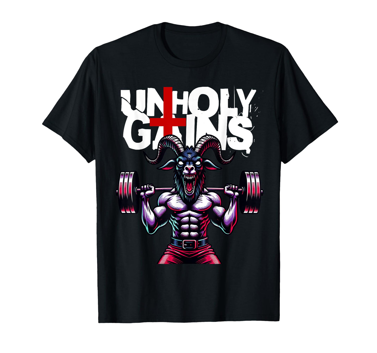 Unholy Gains Satanic Workout Devil Worship Goat Deadlift Gym T-Shirt