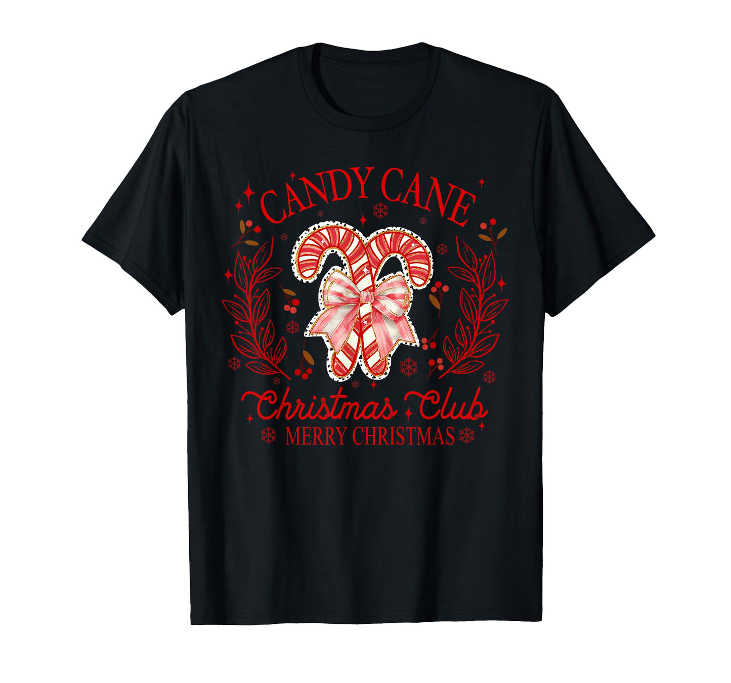 Women Coquette Bow Candy Cane Christmas Club Merry Christmas T-Shirt